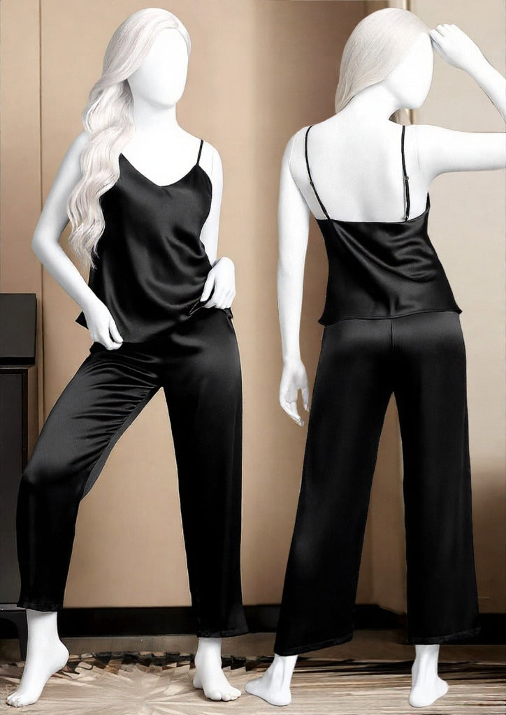 Satin Sleepwear Set – Spaghetti Top & Loose Trouse