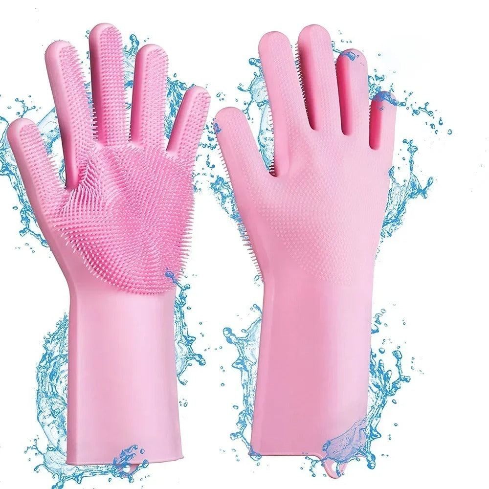Magic Silicone Dish washing Gloves – Reusable Rubber Cleaning Gloves with Built-In Scrubber for Kitchen & Household Use