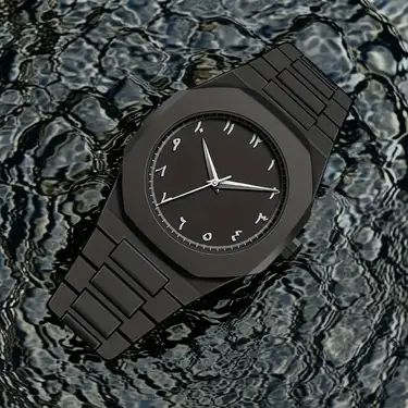 Aura Quartz Watch Black Lightweight Design Arabic Dial Black Aura Arabic Watch For Men Trendy Fiber Plastic Timepiece With Arabic Numerals