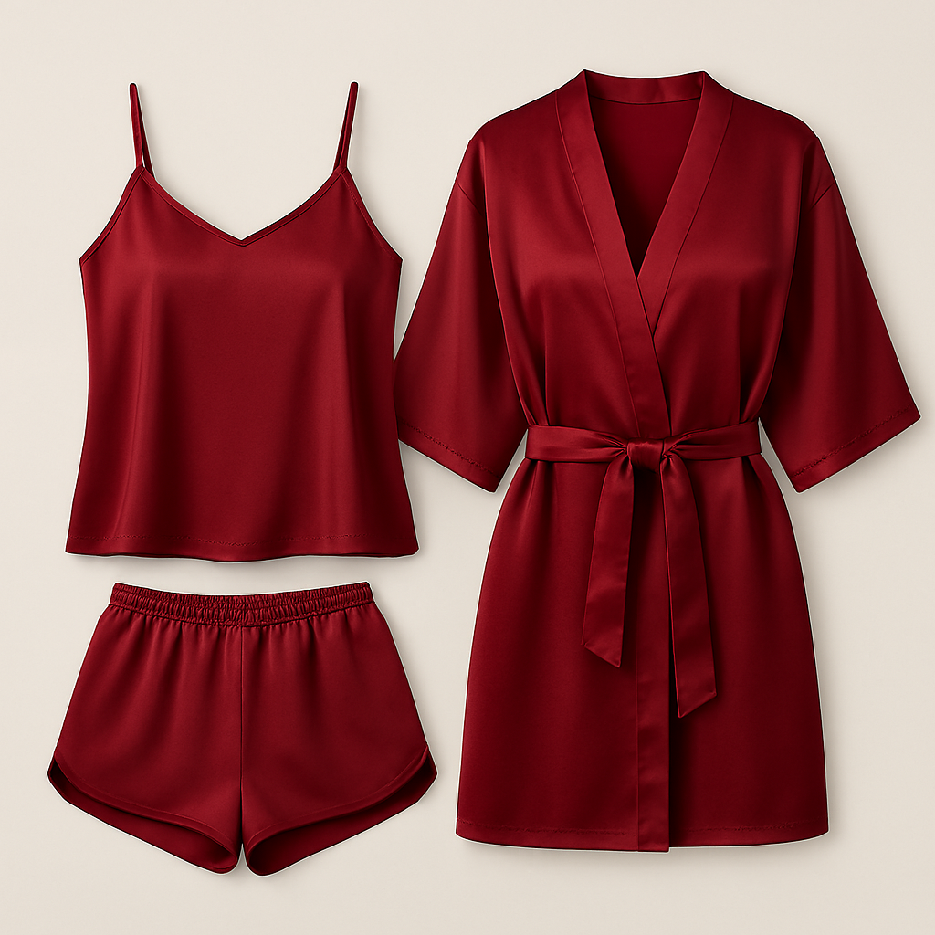 3-Piece Satin Sleepwear Set for Women